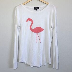 Duffield Lane Flamingo Sweater Ivory Resort Knit Top Round Neck Viscose Size S